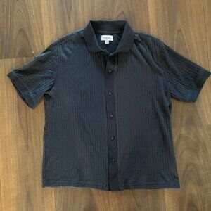 Goodfellow Men's Black Black Ribbed Button Up Polo Shirt - Size L